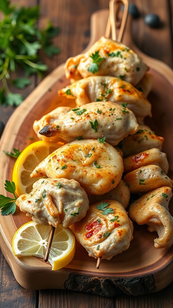 Grilled chicken skewers with lemon and herbs