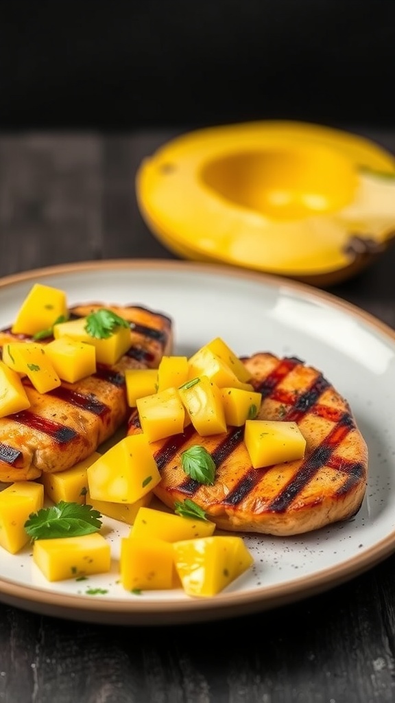 Grilled chicken topped with fresh mango salsa