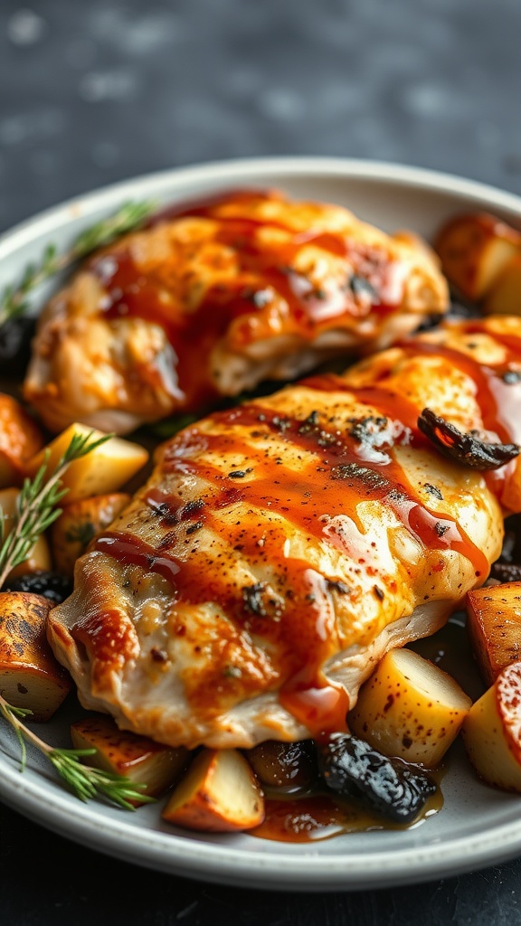 Maple Dijon Glazed Chicken Thighs with roasted vegetables