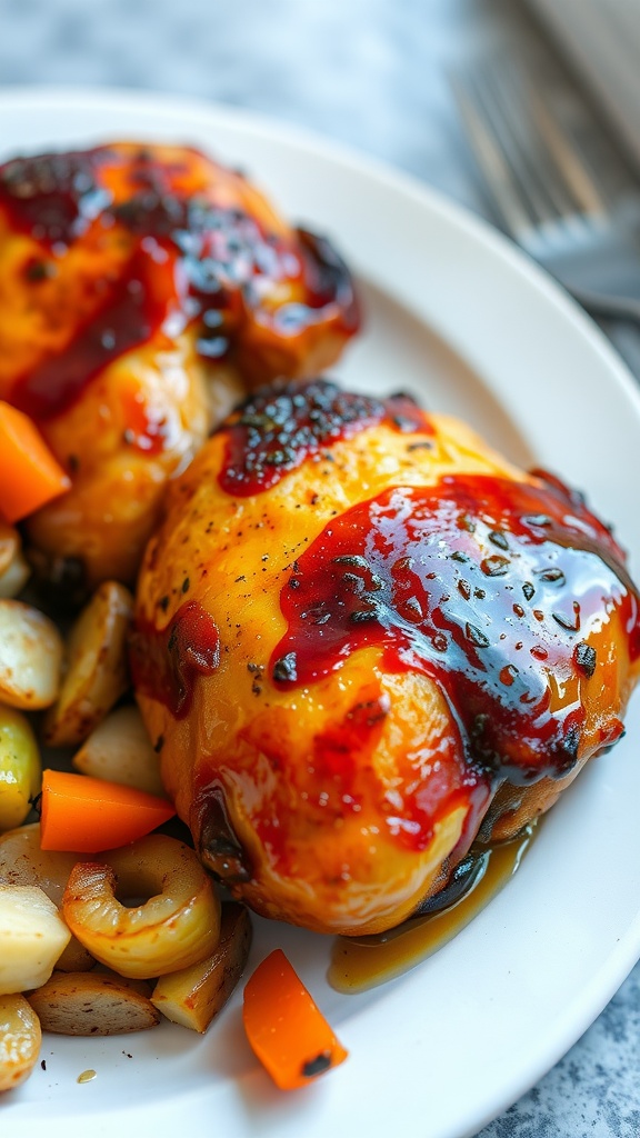 Maple glazed baked chicken with roasted vegetables