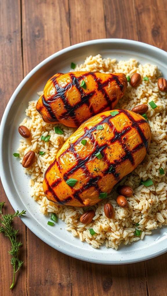 Grilled chicken with rice pilaf