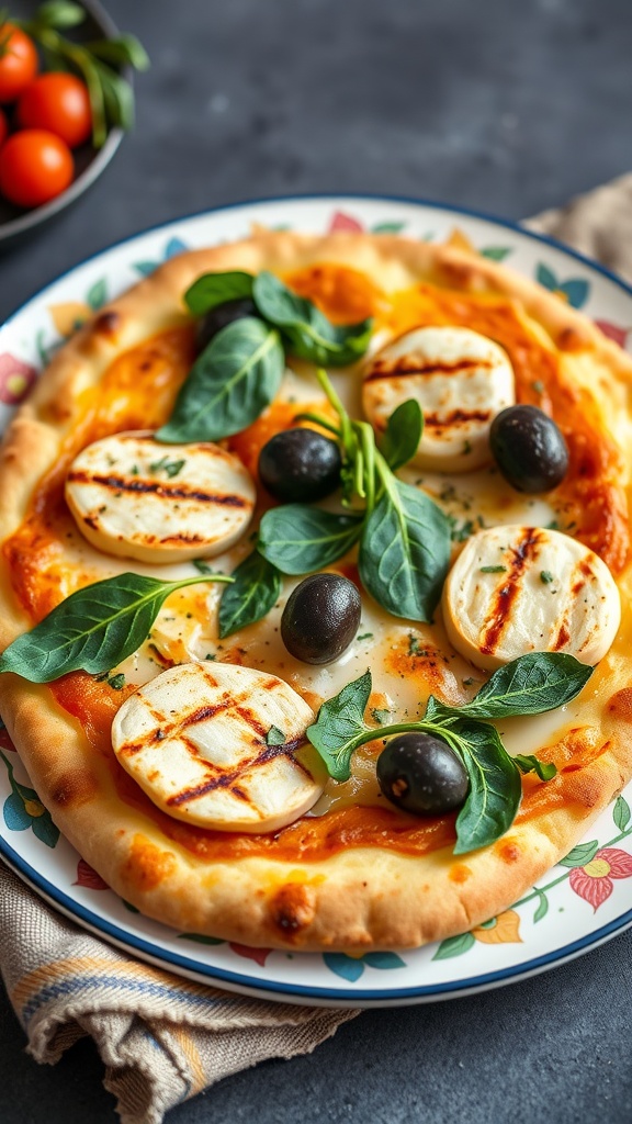 Mediterranean-Inspired Grilled Chicken Pizza with toppings