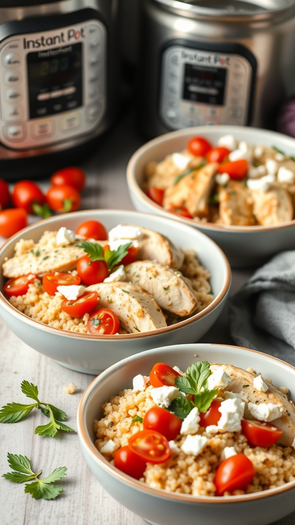 Mediterranean Chicken Bowls with couscous and cherry tomatoes