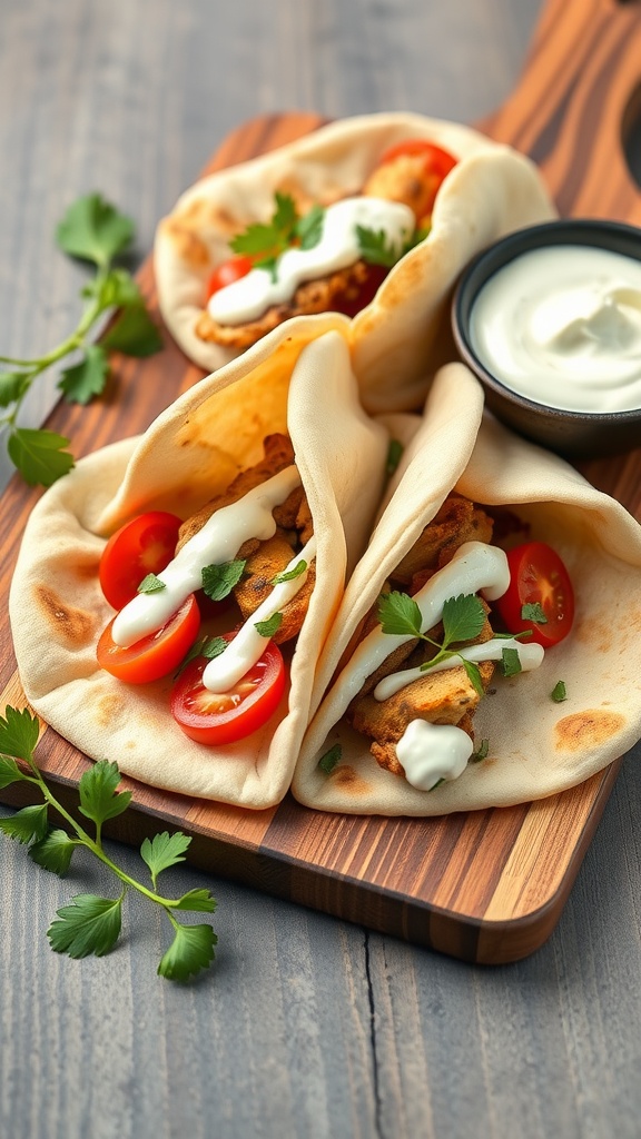 Mediterranean chicken pita pockets with veggies and tzatziki sauce