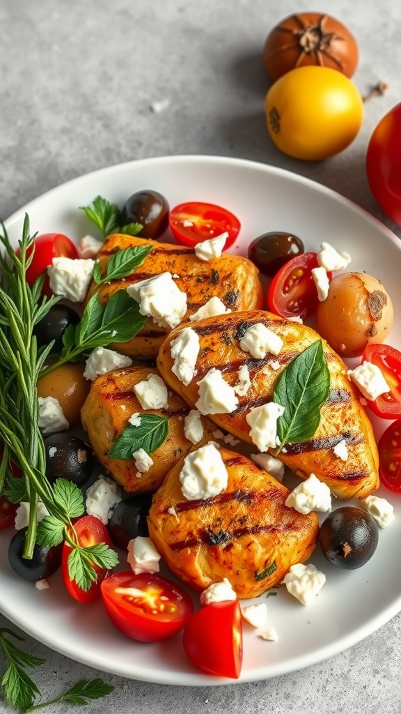 Mediterranean chicken with olives and feta served on a plate