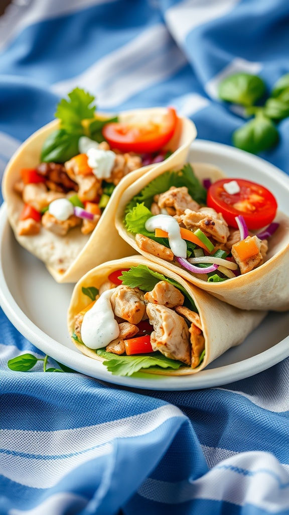 Delicious Mediterranean chicken wraps with fresh vegetables