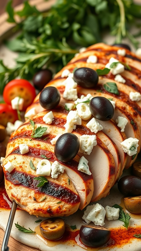 Mediterranean Grilled Turkey Breast with olives and feta cheese