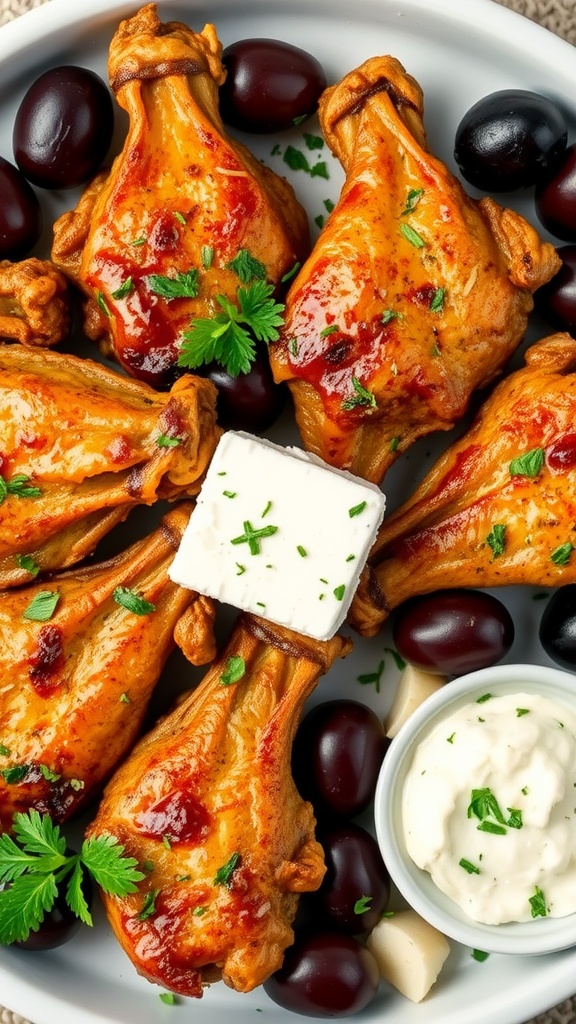 Grilled chicken wings with Mediterranean herbs and olives
