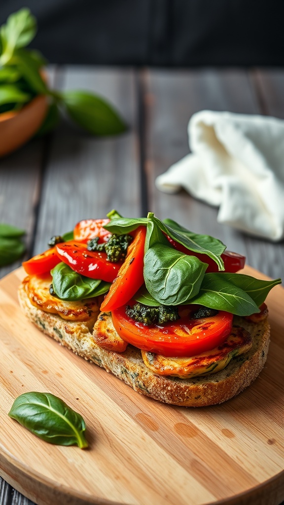 A delicious Pesto Grilled Chicken Sandwich with fresh tomatoes and spinach