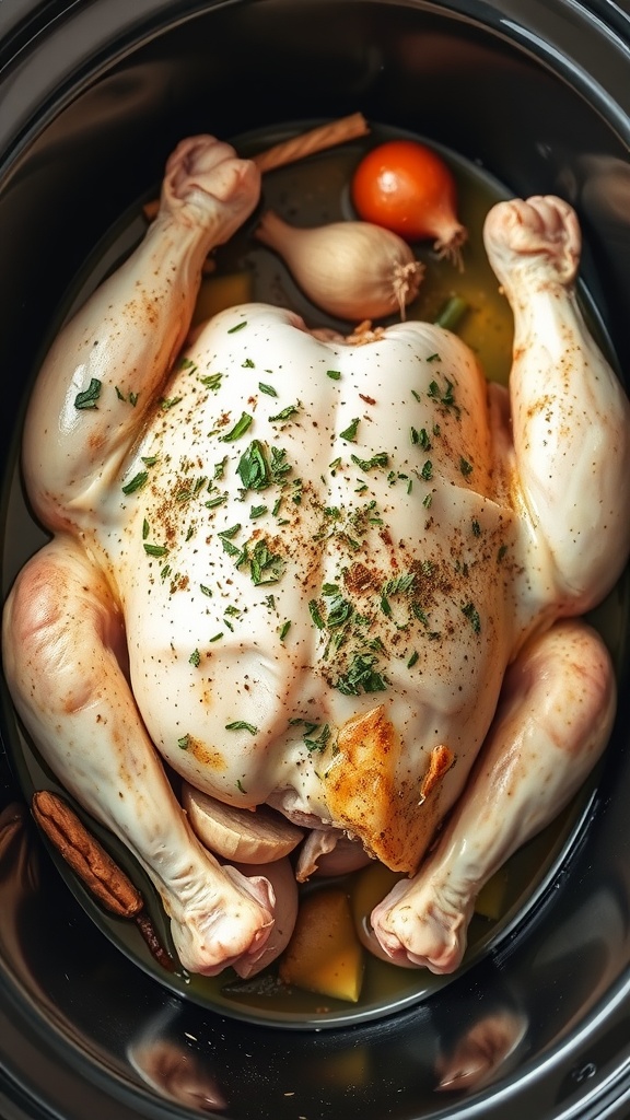 Savory Herb and Garlic Whole Chicken recipe with fresh herbs and garlic