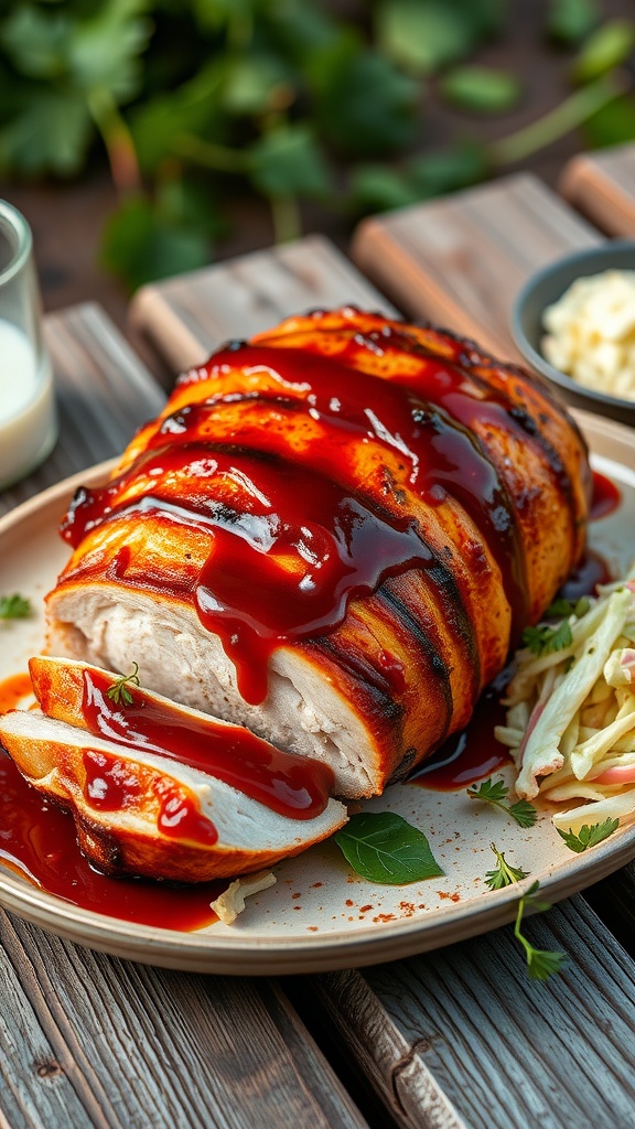 Smoky Barbecue Grilled Turkey Breast on a plate with barbecue sauce