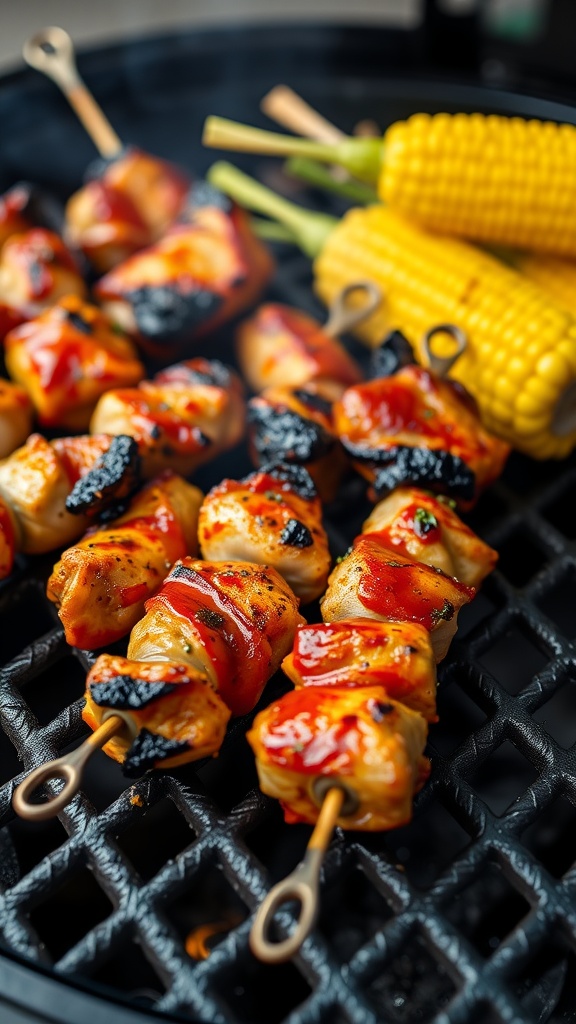 Delicious smoky BBQ chicken skewers ready for grilling