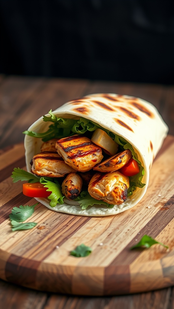 Delicious smoky chipotle grilled chicken wrap filled with fresh vegetables.