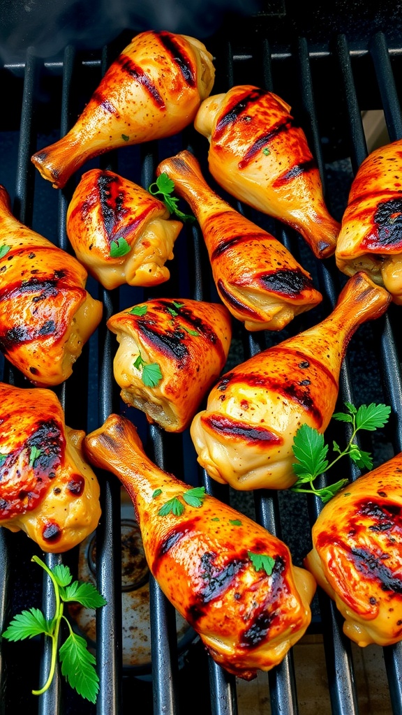 Grilled smoky paprika chicken drumsticks on a barbecue grill