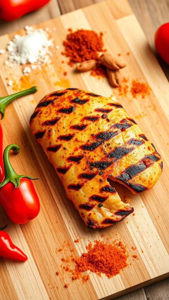 Grilled Spicy Cajun Chicken Breast with a smoky seasoning and vibrant colors.
