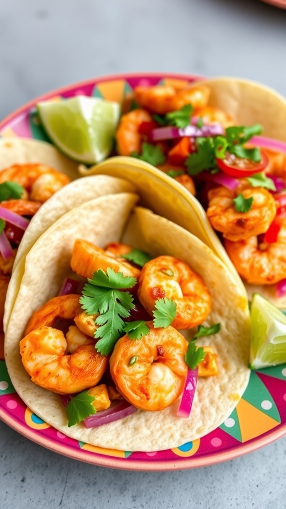 Spicy Chipotle Shrimp Tacos on a colorful plate
