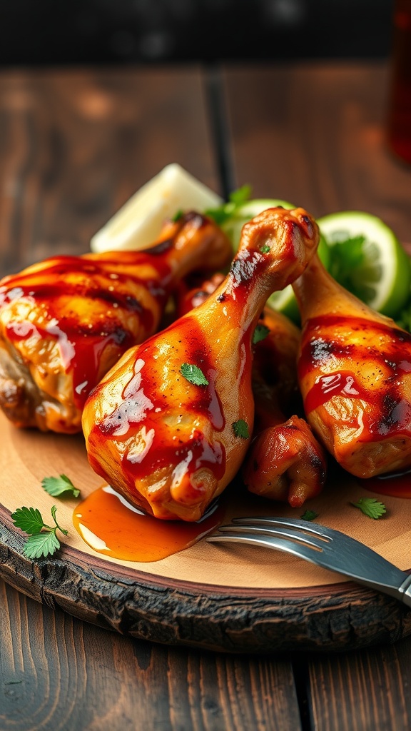 Juicy grilled chicken legs glazed with honey and spices.
