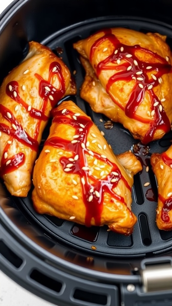 Spicy honey soy chicken thighs in an air fryer