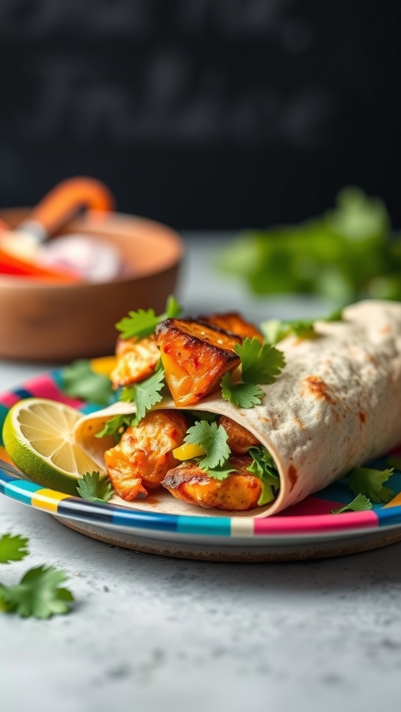 Spicy Thai Grilled Chicken Wrap with fresh ingredients