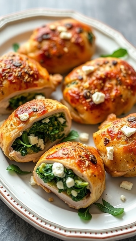 Stuffed chicken thighs with spinach and feta on a plate