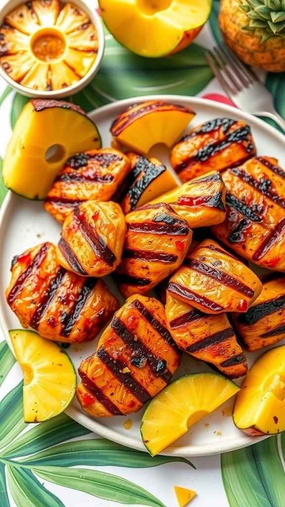 Delicious grilled chicken strips with pineapple