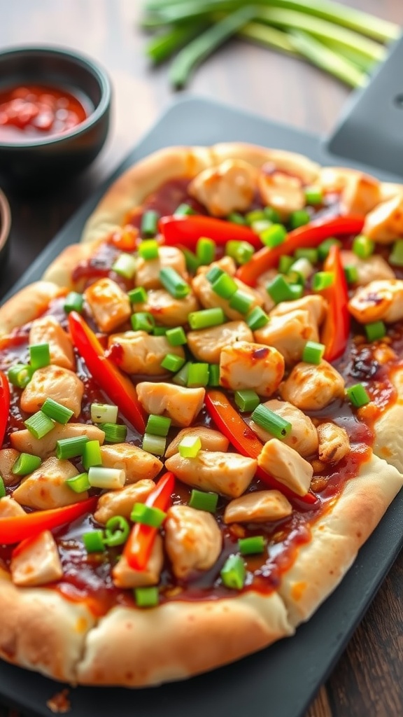 Teriyaki Chicken and Veggie Fusion Pizza with toppings