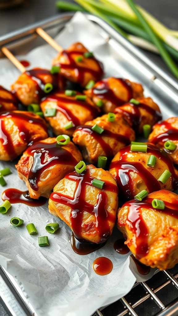 Delicious Teriyaki Chicken Thigh Skewers garnished with green onions