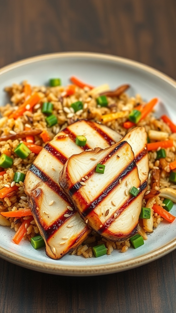Grilled teriyaki chicken served with vegetable fried rice