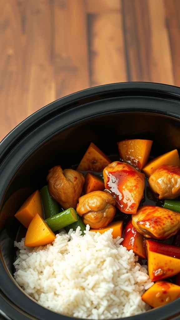 A bowl of teriyaki chicken with vegetables and rice