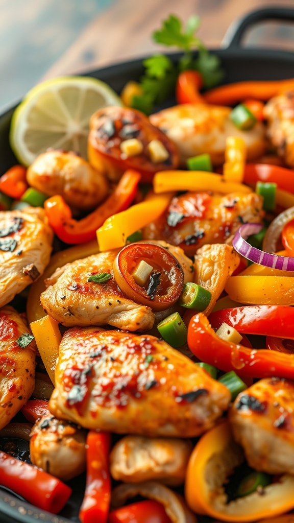 Delicious Zesty Baked Chicken Fajitas with colorful bell peppers