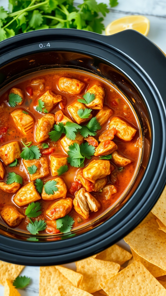 A bowl of zesty salsa chicken garnished with cilantro