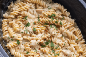 Crockpot Parmesan Garlic Chicken Pasta