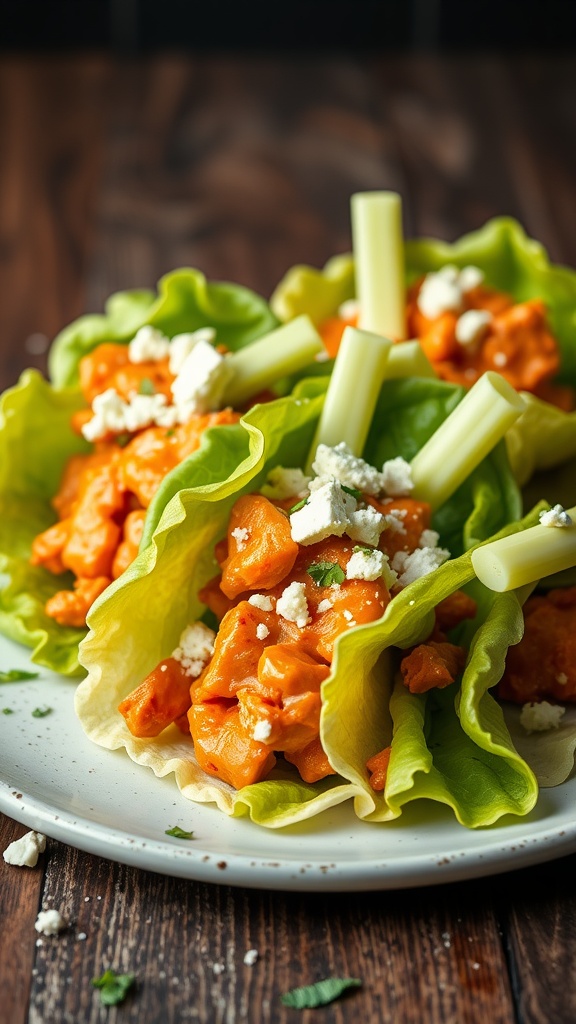 Buffalo Ranch Chicken Lettuce Wraps on a plate
