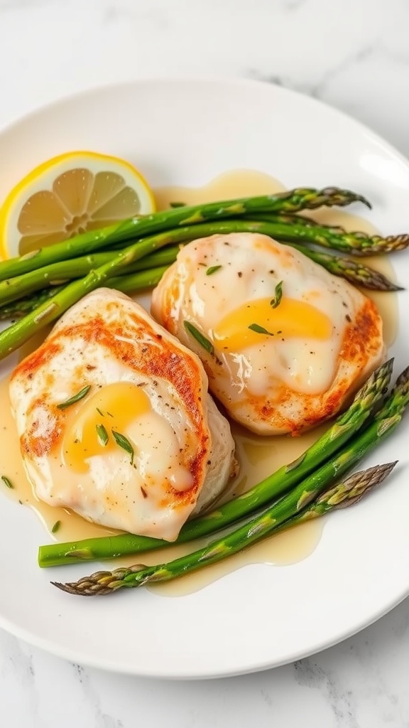 Lemon Butter Chicken Thighs with Asparagus on a plate