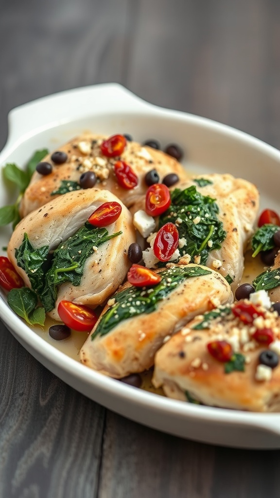Mediterranean stuffed chicken thighs with spinach, feta, and tomatoes