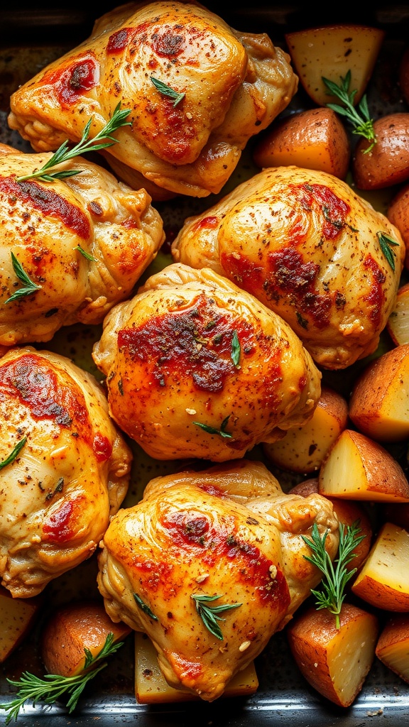Oven-baked chicken thighs with Italian herbs and baby potatoes