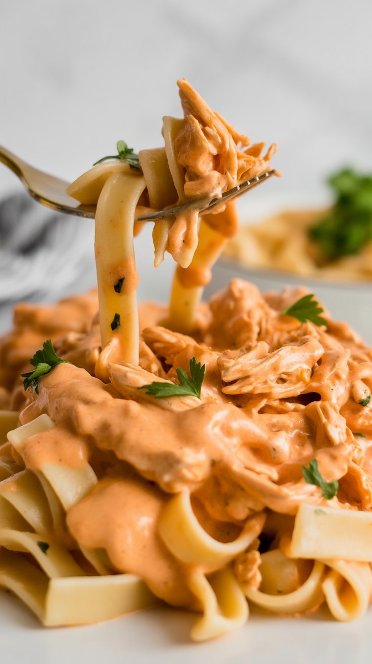 BEST Slow Cooker Cheesy Buffalo Chicken Pasta