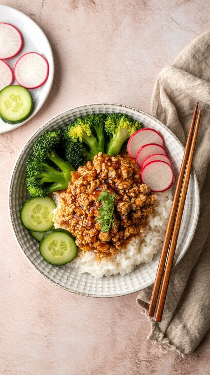 Asian Ground Chicken Rice Bowl