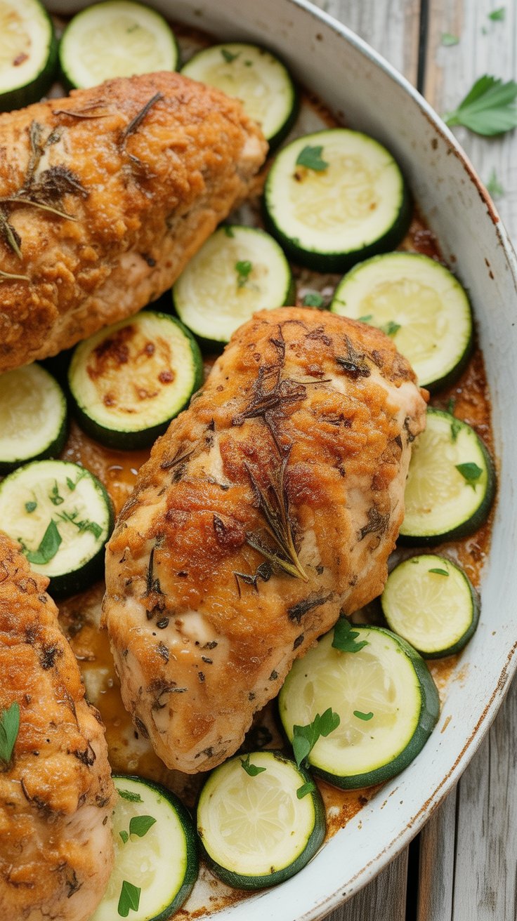 BEST Crispy Parmesan Garlic Chicken with Zucchini