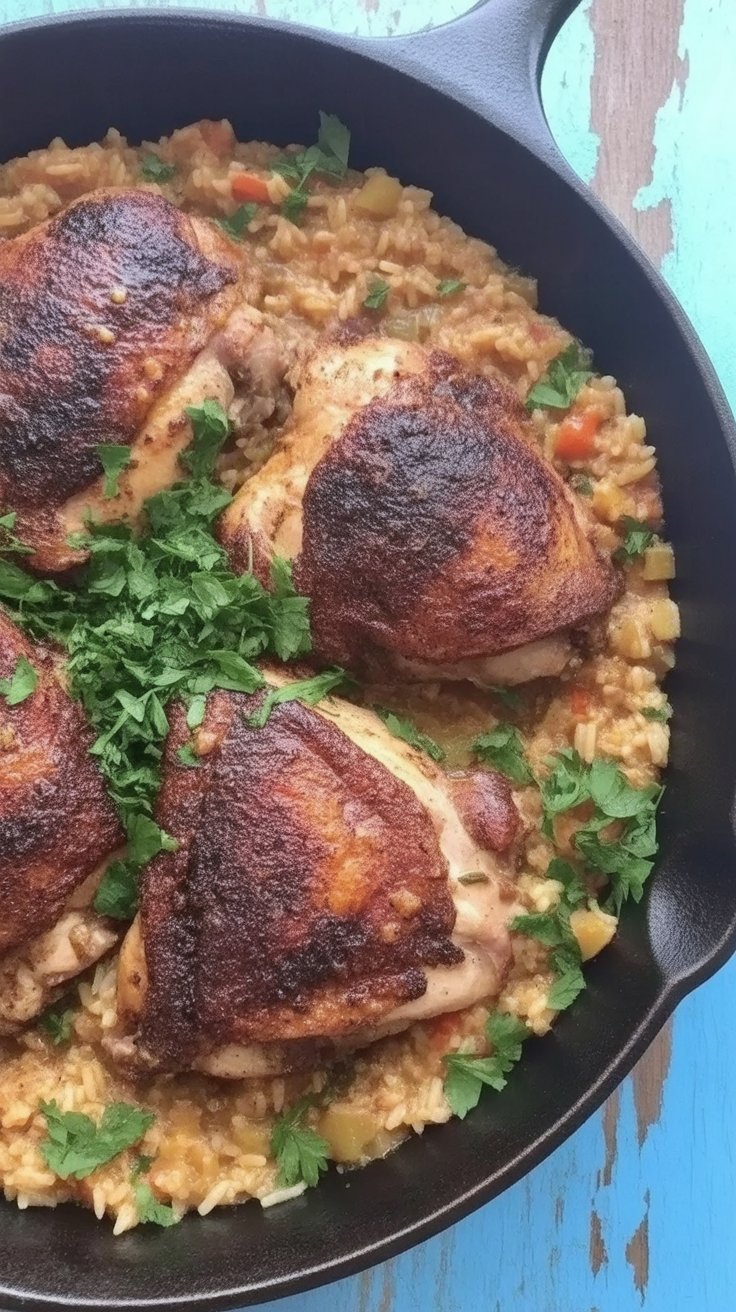 BEST One-Skillet Chicken Thighs and Rice