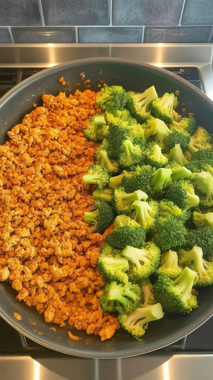 Chili Garlic Ground Chicken and Broccoli