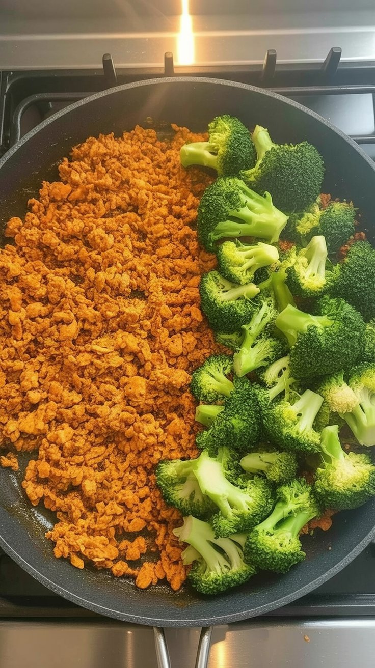 BEST Chili Garlic Ground Chicken and Broccoli
