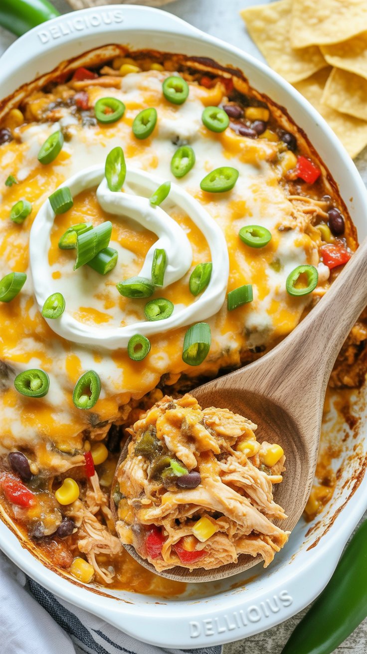 Shredded Mexican Chicken Casserole